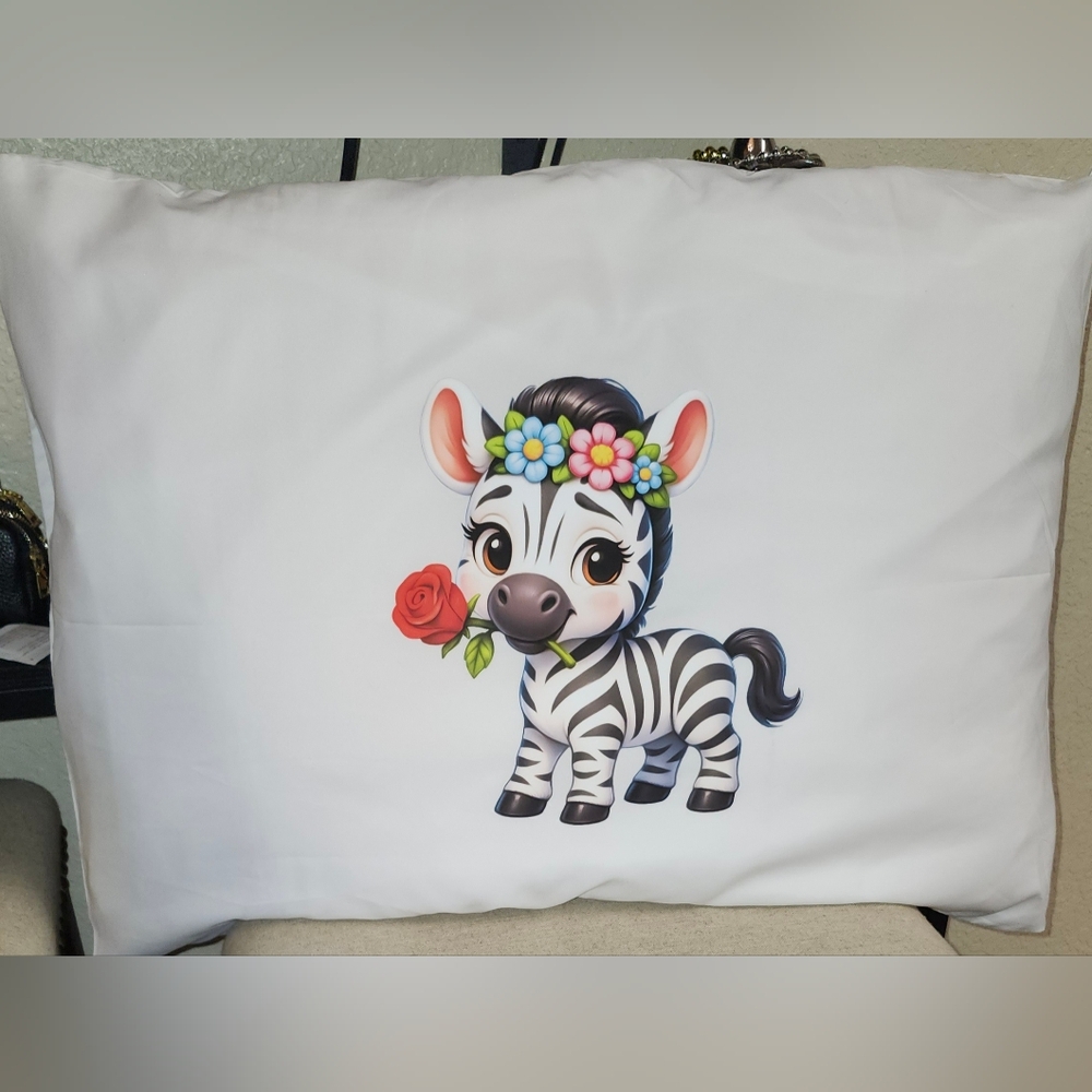 Hand Crafted White Pillow with Zebra Design